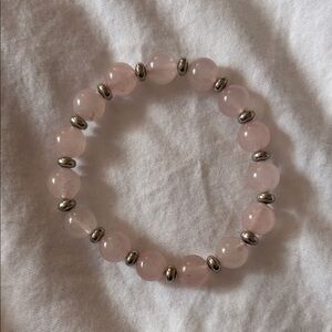 Rose Quartz Gemstone Bracelet with Silver Beaded Accents NWOT